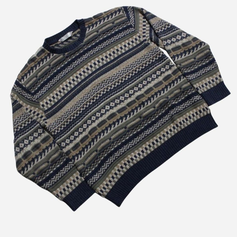 Men Y2K Vintage 90s Marks&Spencer 3D Knit Coogie Style Oversized Grandpa Sweater